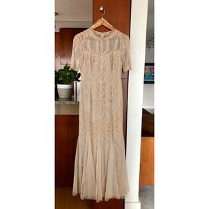 Adrianna Papell champagne beaded gown